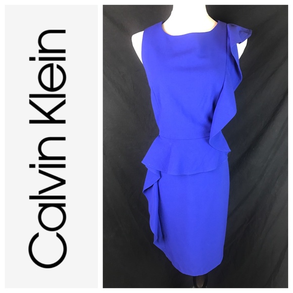 calvin klein royal blue ruffle dress